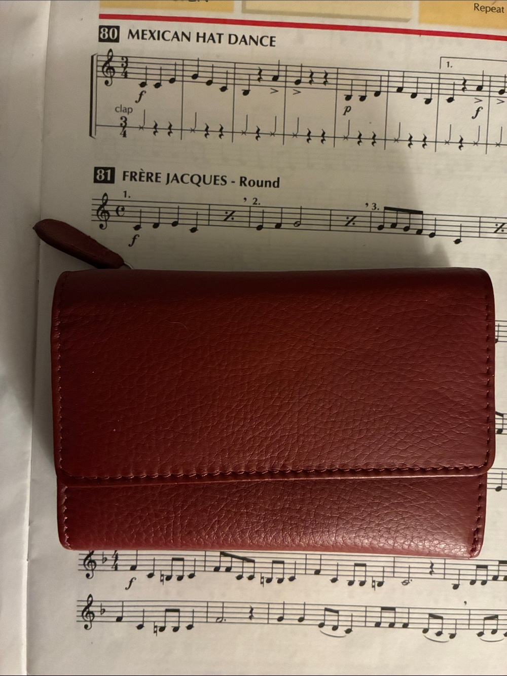 Red Leather Zip Wallet trifold with Safe Guard